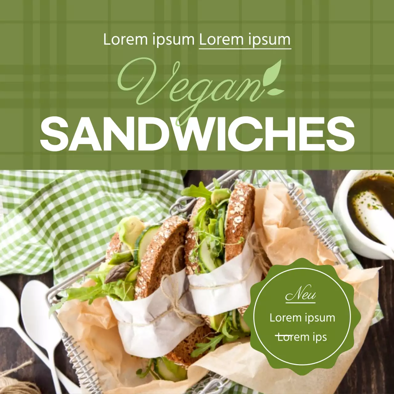 Grünes KaromusterBild zeigt vegane SandwichesNeue vegane Sandwiches