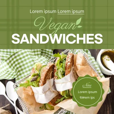 Grünes KaromusterBild zeigt vegane SandwichesNeue vegane Sandwiches