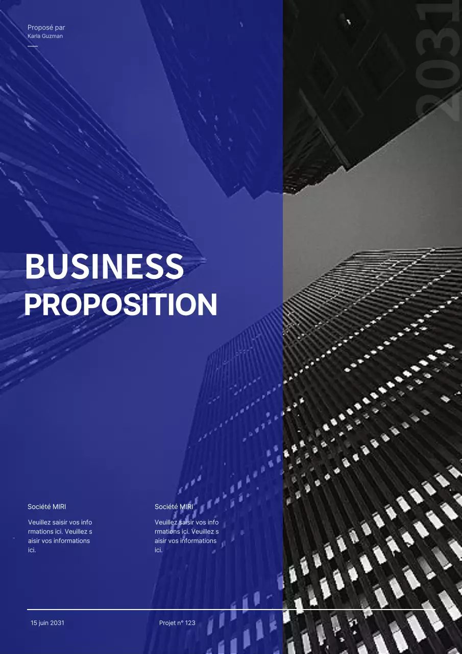 Proposition commerciale avec un concept moderne en bleu et gris