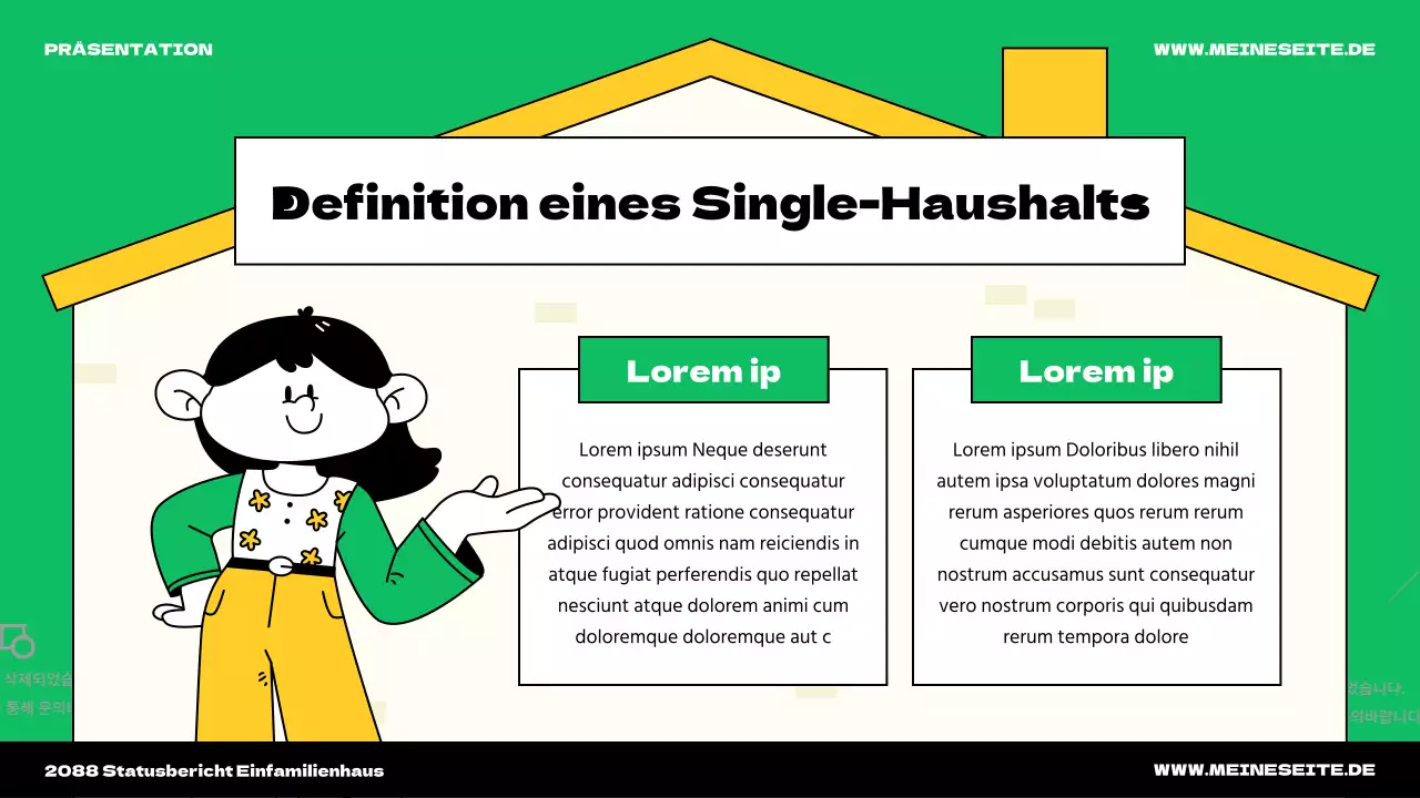 Einführung in die niedliche grüne und gelbe Haus Illustration Thema für eine Person