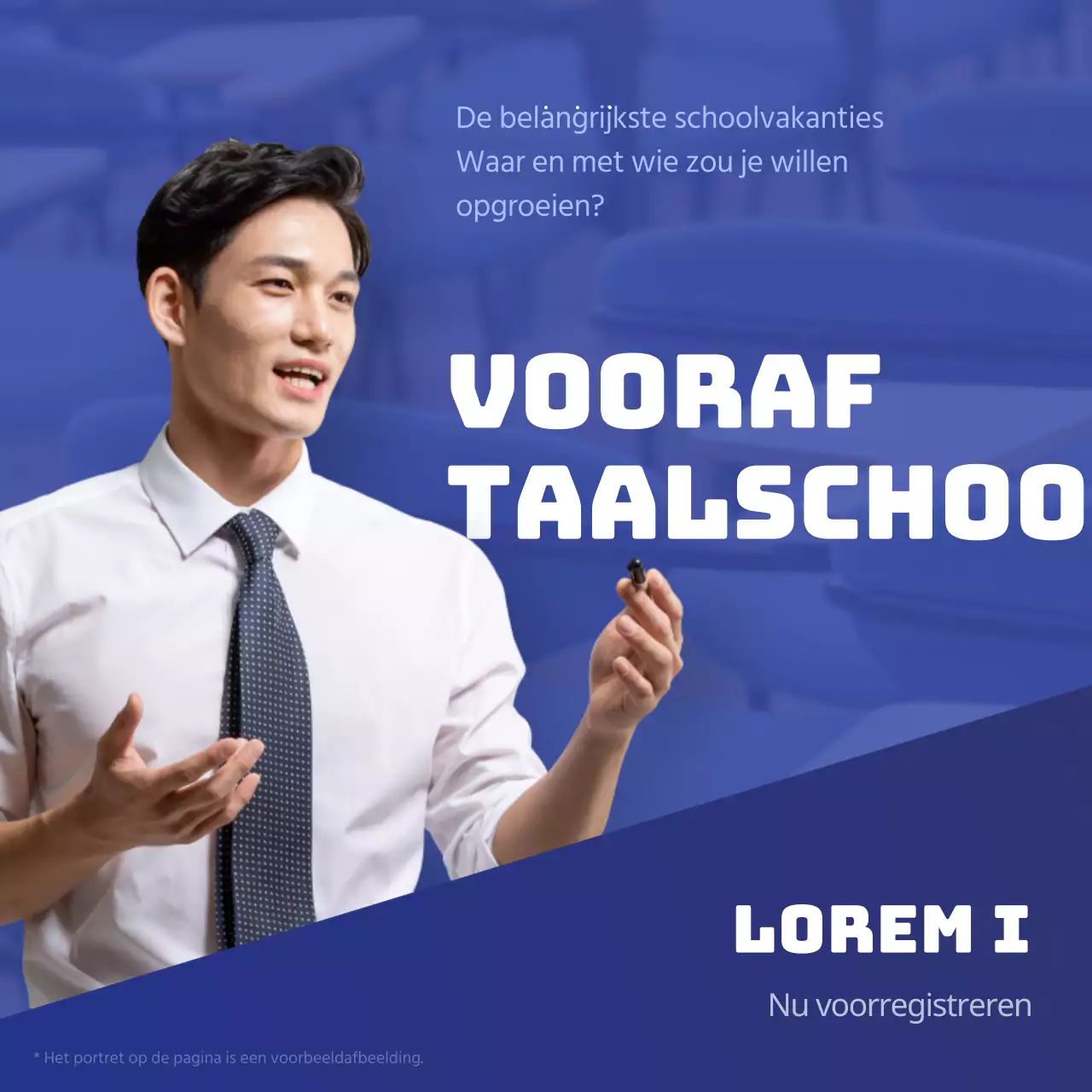 Eenvoudige taalschoolpromotie in blauw en marineblauw