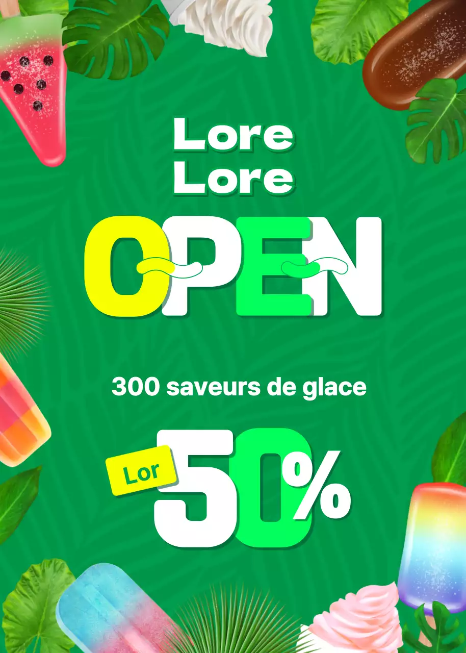 Un thème de crème glacée tropicale verte et colorée