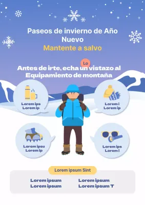 Guía de seguridad invernal en la montaña en tonos pastel de azul y amarillo