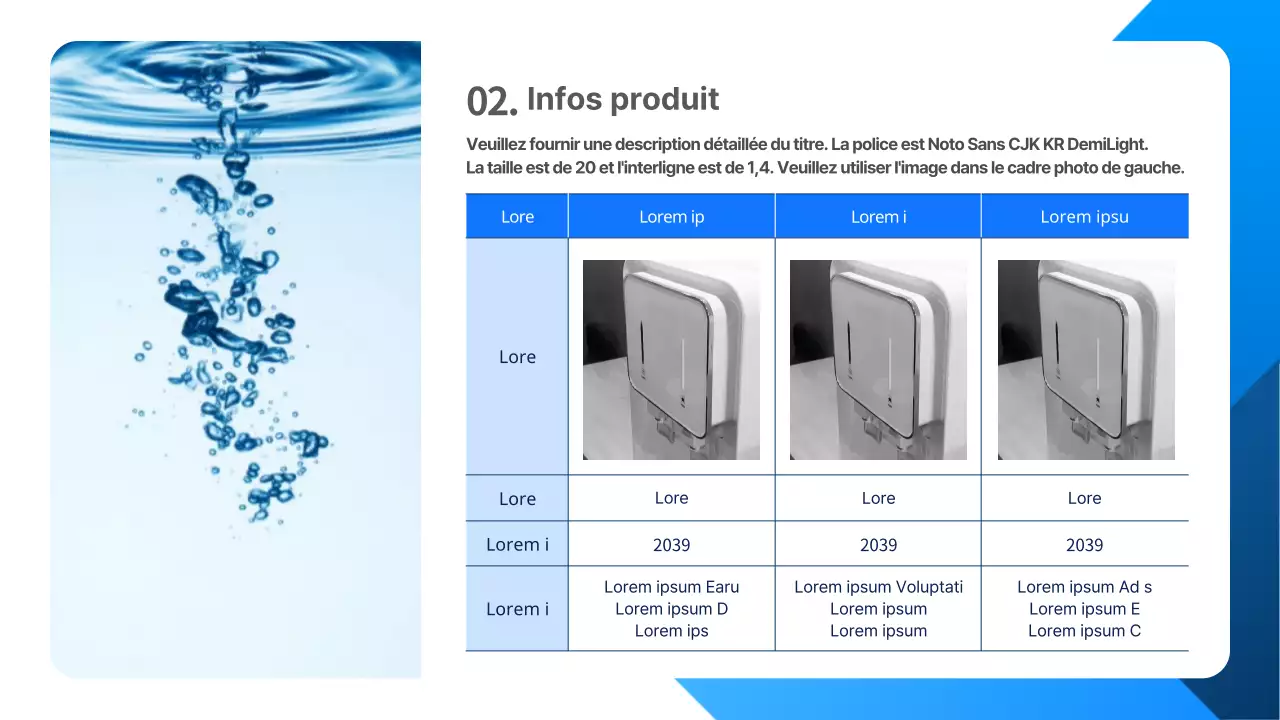 Rapport de location d'un distributeur d'eau bleu et blanc, soigné et ordonné