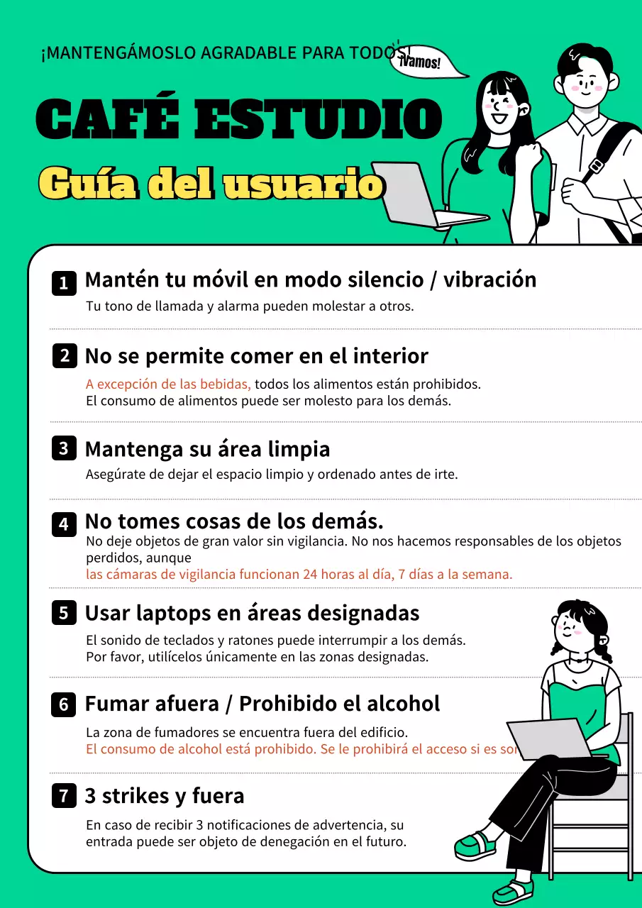 Cartel de cafetería con una sencilla ilustración sobre fondo verde
