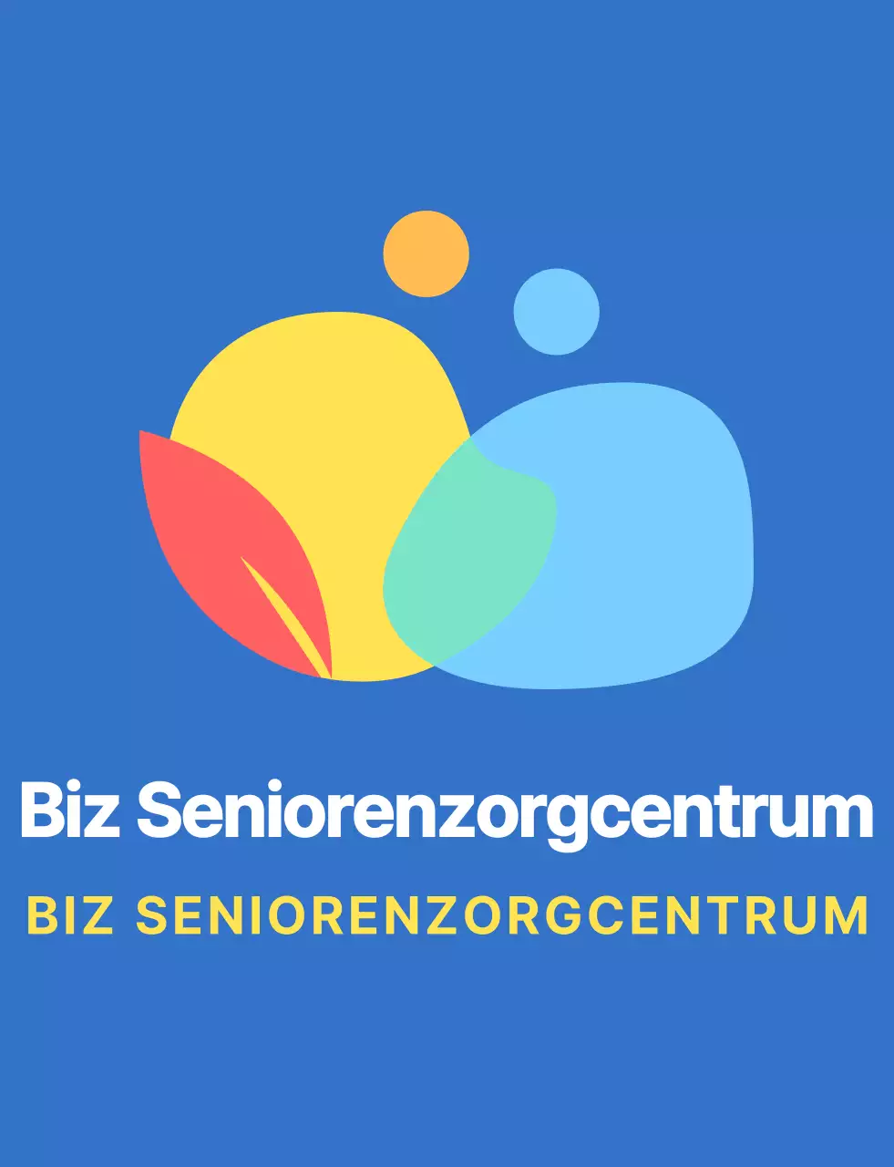 Afgerond en eenvoudig menselijk symbool in logostijl met blauwe en kleurrijke kleurencombinaties voor personeel in zorgcentra