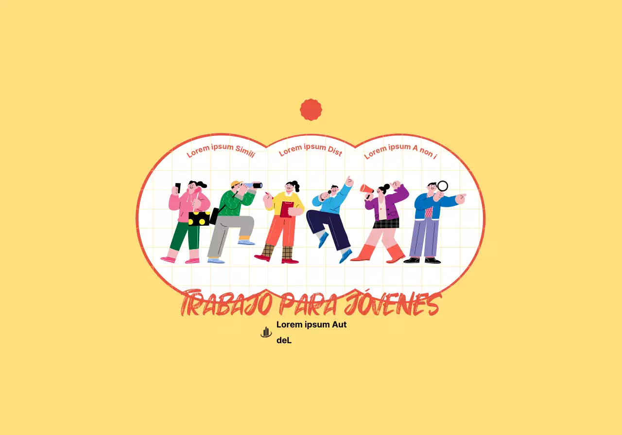 Concepto de centro de solicitud de empleo para jóvenes con simpáticas ilustraciones amarillas y rojas