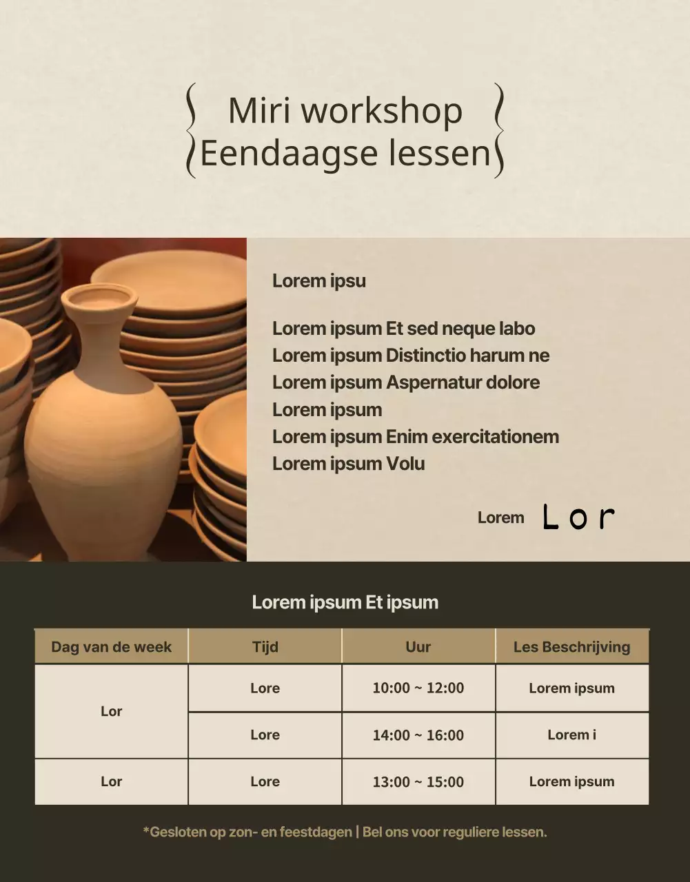 Eendaagse keramiekles met veel beige fotolijstjes