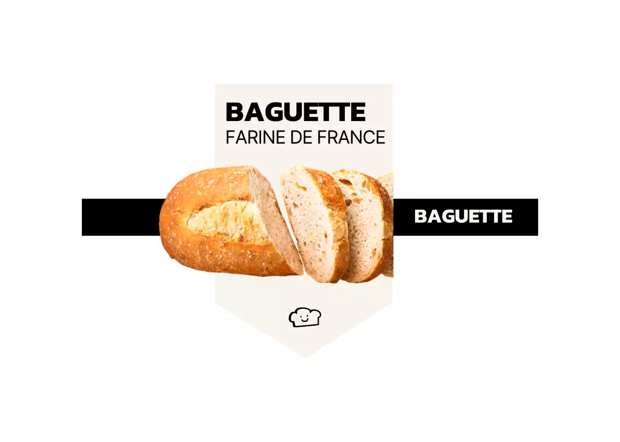 À l'intérieur d'une carte de boulangerie au design simple, avec des images de vrai pain en noir et ivoire.