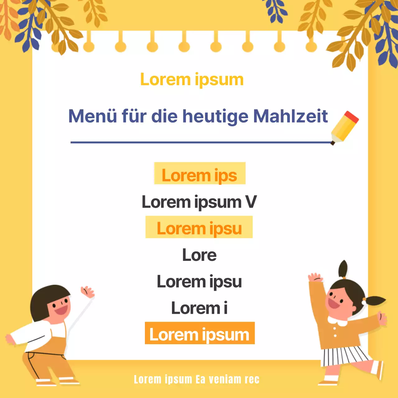 Gelb Marineblau Neat Heutige Speisekarte Grundschule Tägliches Mittagessen Tisch Mobiler Hinweis