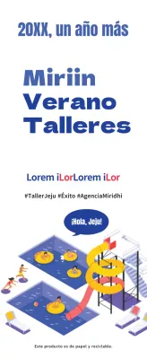 Estilo de ilustración sencillo en azul marino y azul claro Sobre el taller de verano