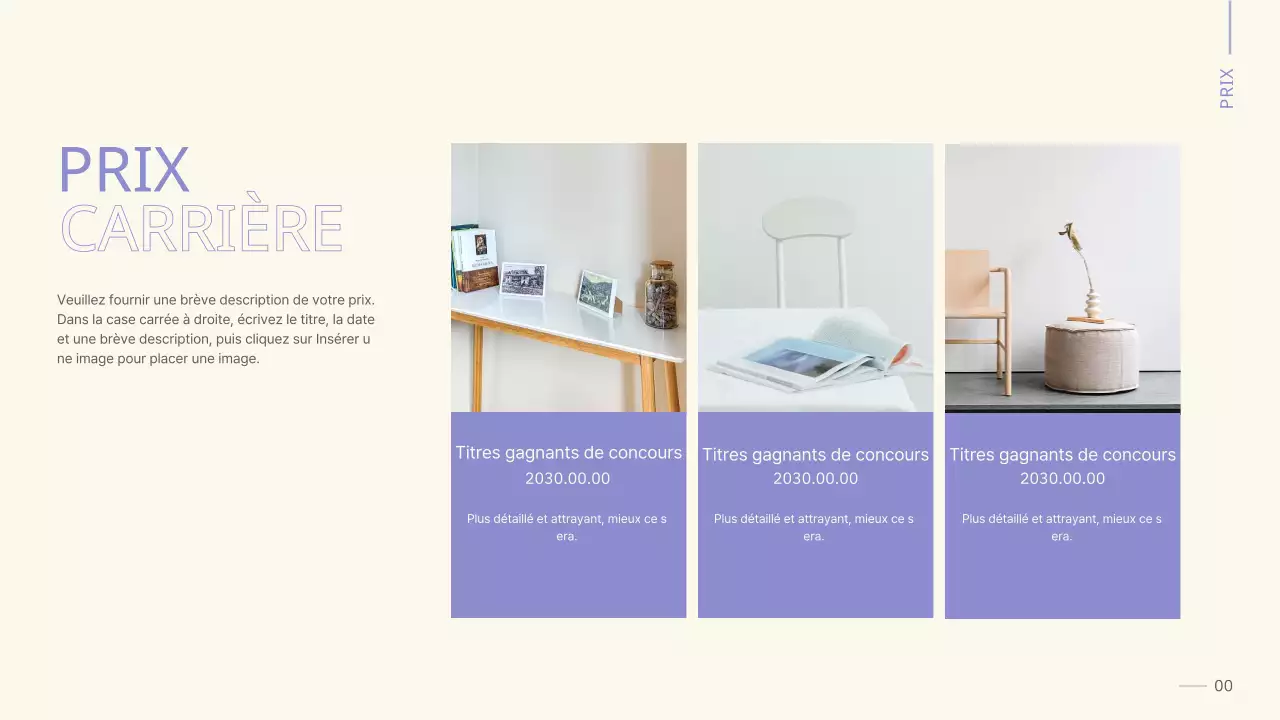 Un portfolio épuré, mauve et beige, pour la préparation à l'emploi d'un étudiant.