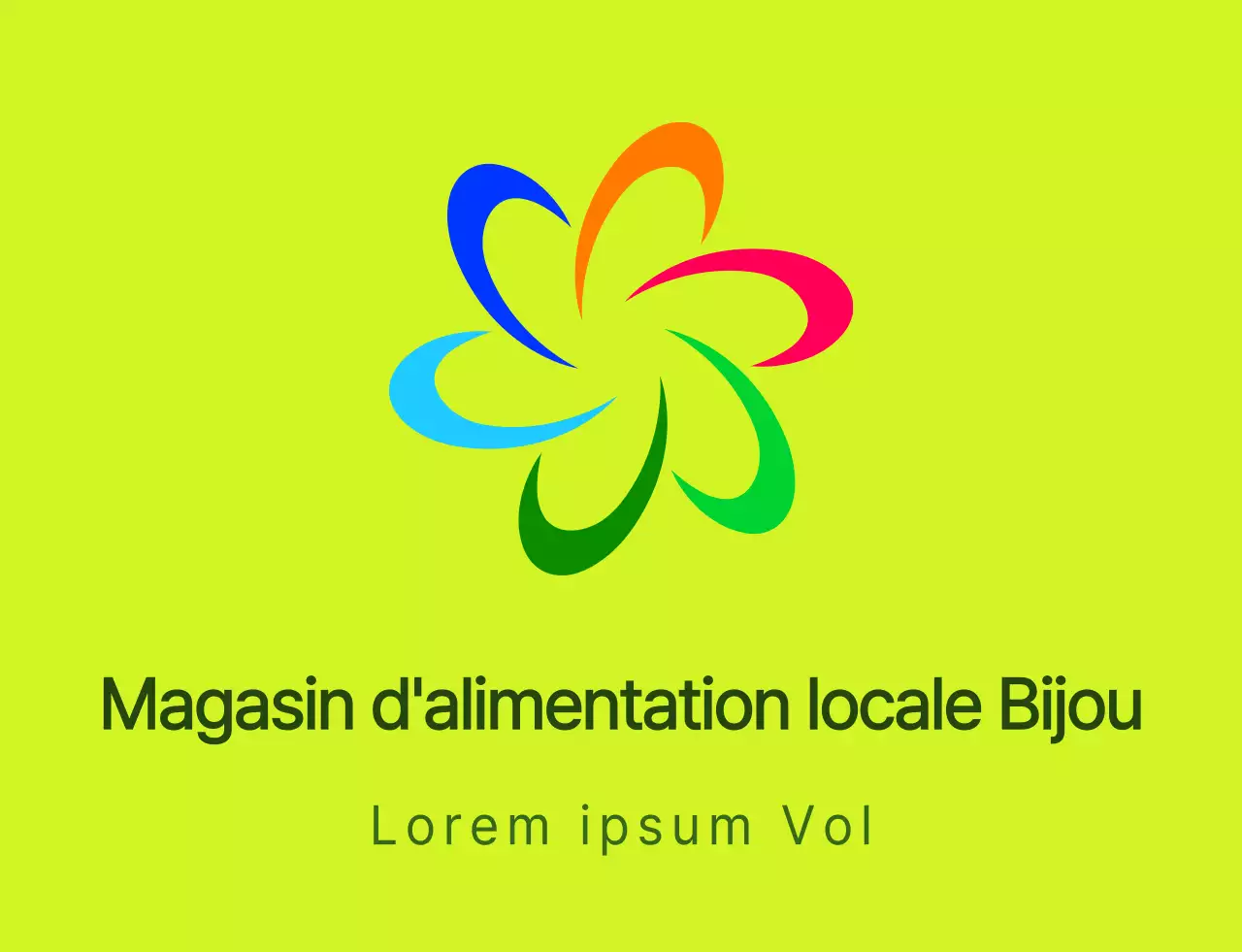 Logo moderne avec symbole et logo texte combinés à un schéma de couleurs chartreuse et coloré pour les employés d'un magasin d'alimentation local.