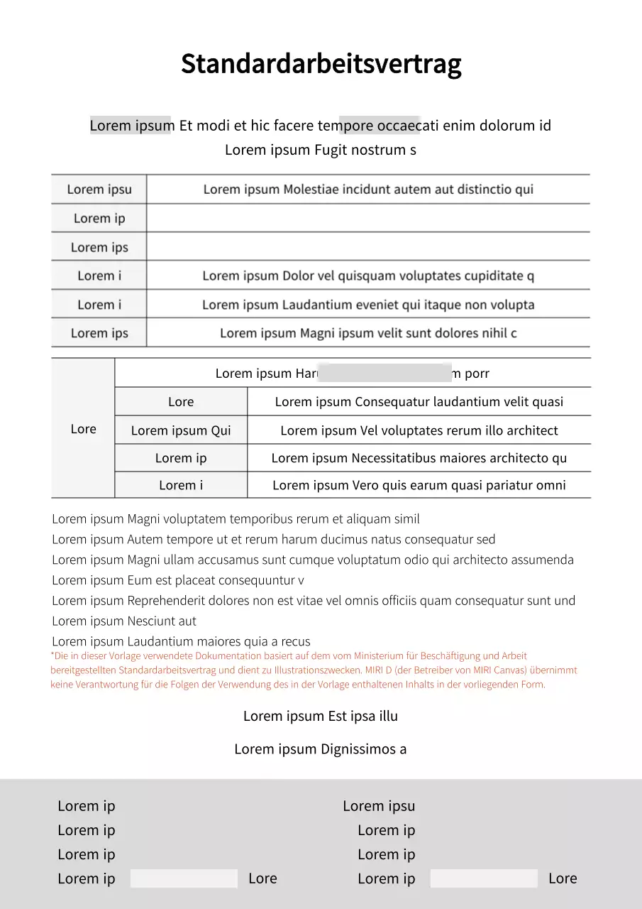 Standardformulare für die Dokumentation von Arbeitsverträgen