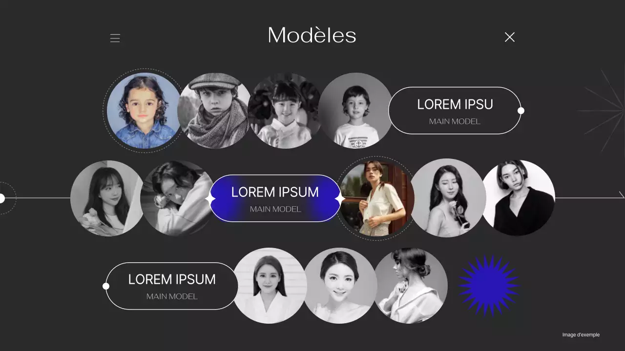 Portfolio avec des lignes simples aux accents violets sur fond noir