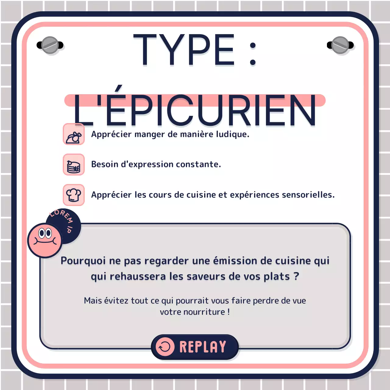 Test quiz simple piloté par le texte en rose mauve marine