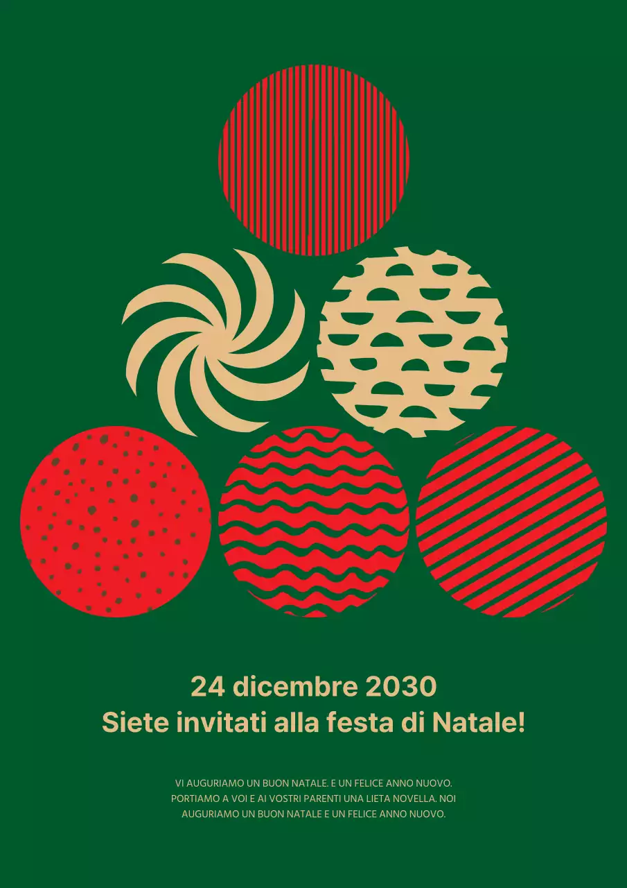 Invito alla festa di Natale in verde, oro e rosso