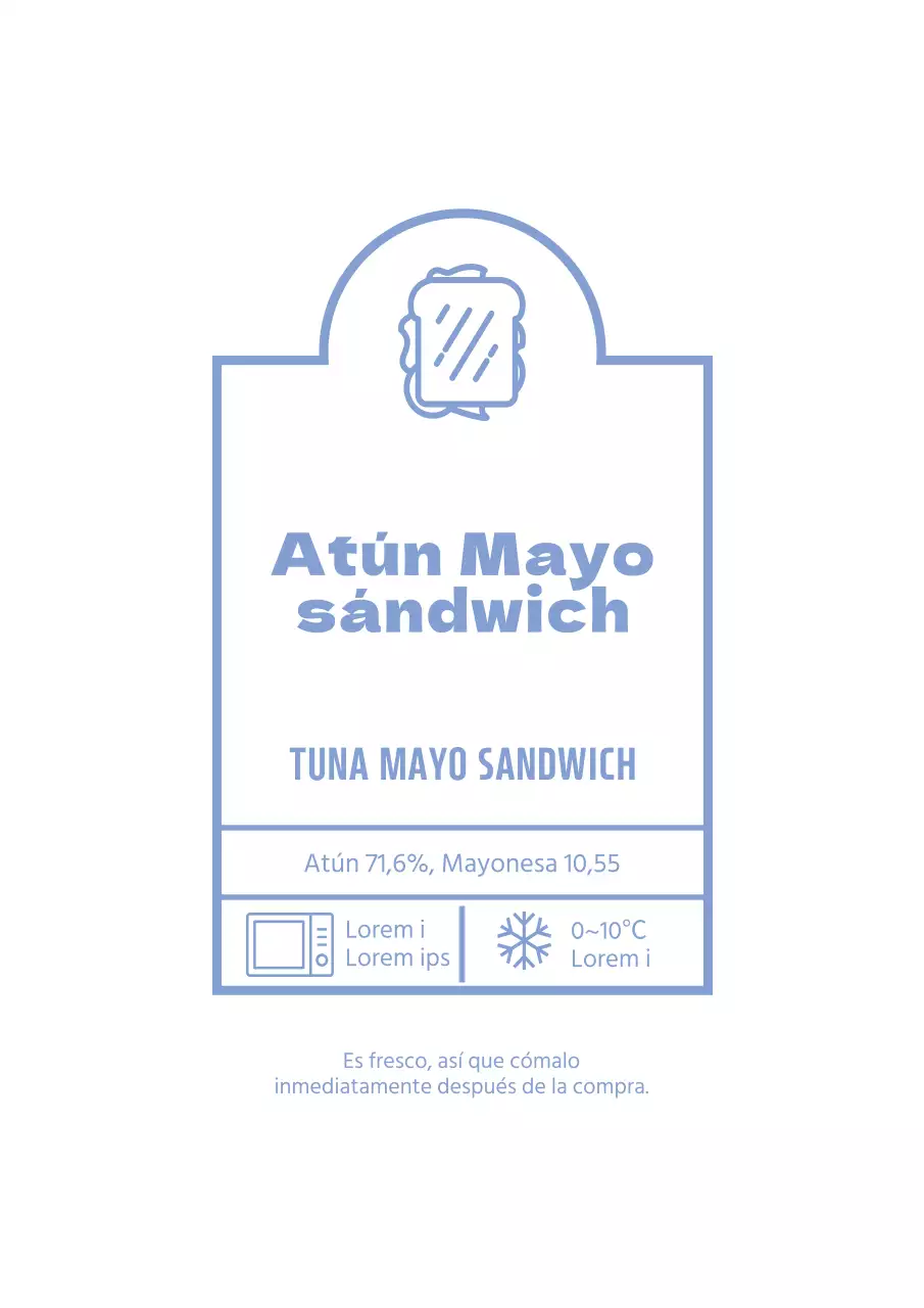 Póster de diseño sencillo de etiqueta de sándwich de mayonesa de atún en azul cielo