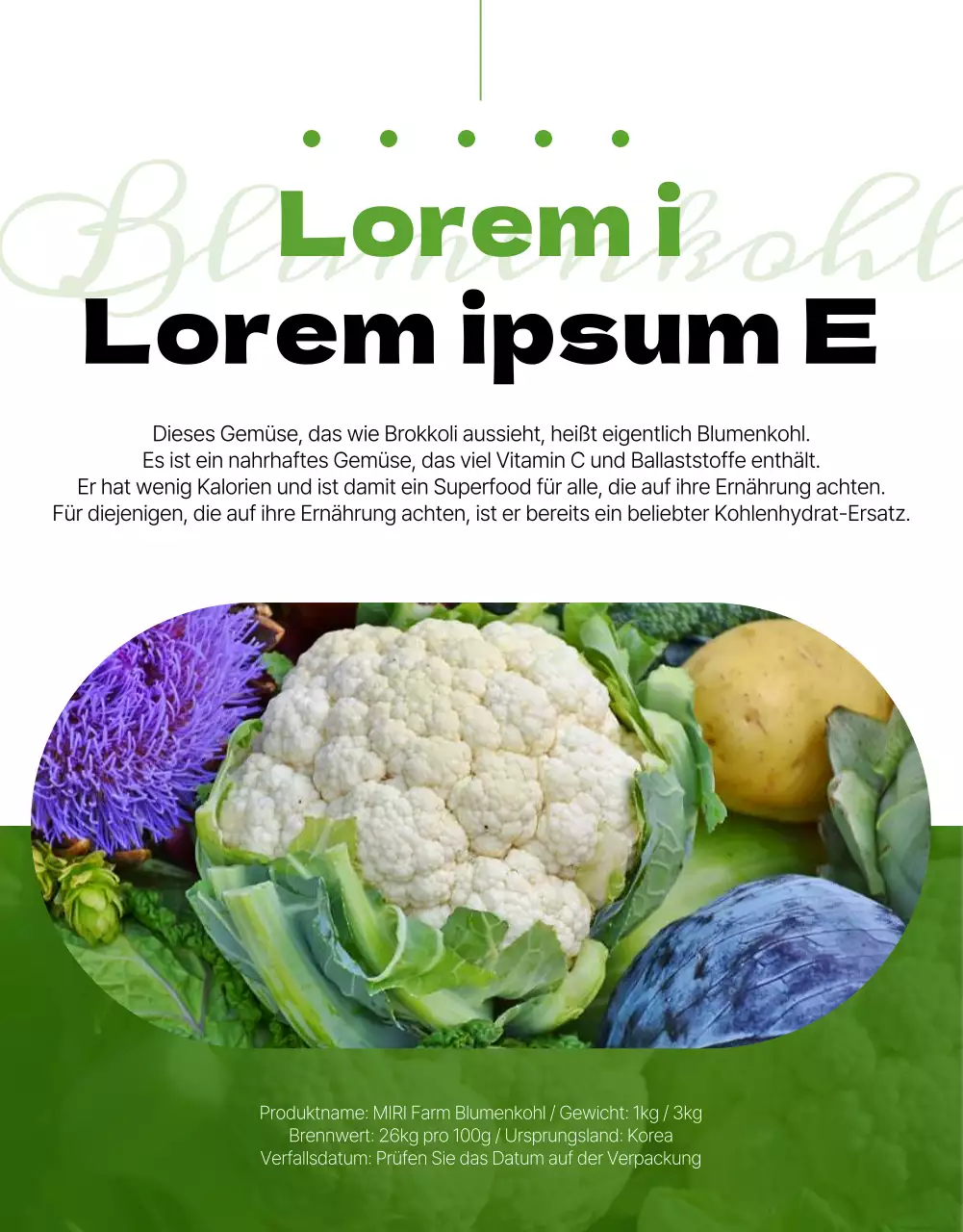 Gesunder Blumenkohl mit grünem Chartreuse-Thema