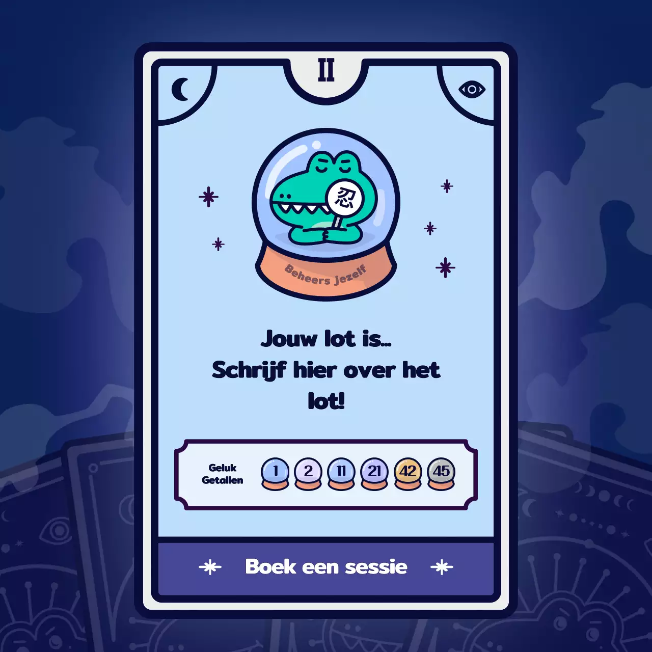 Tarotkaart psychologie test met een paars karakter concept