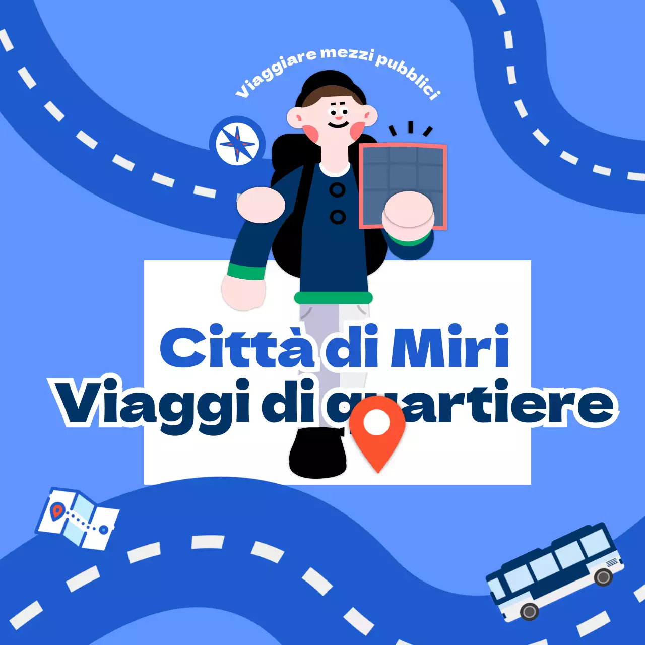 Un simpatico viaggio di quartiere con un concetto di mappa di viaggio blu