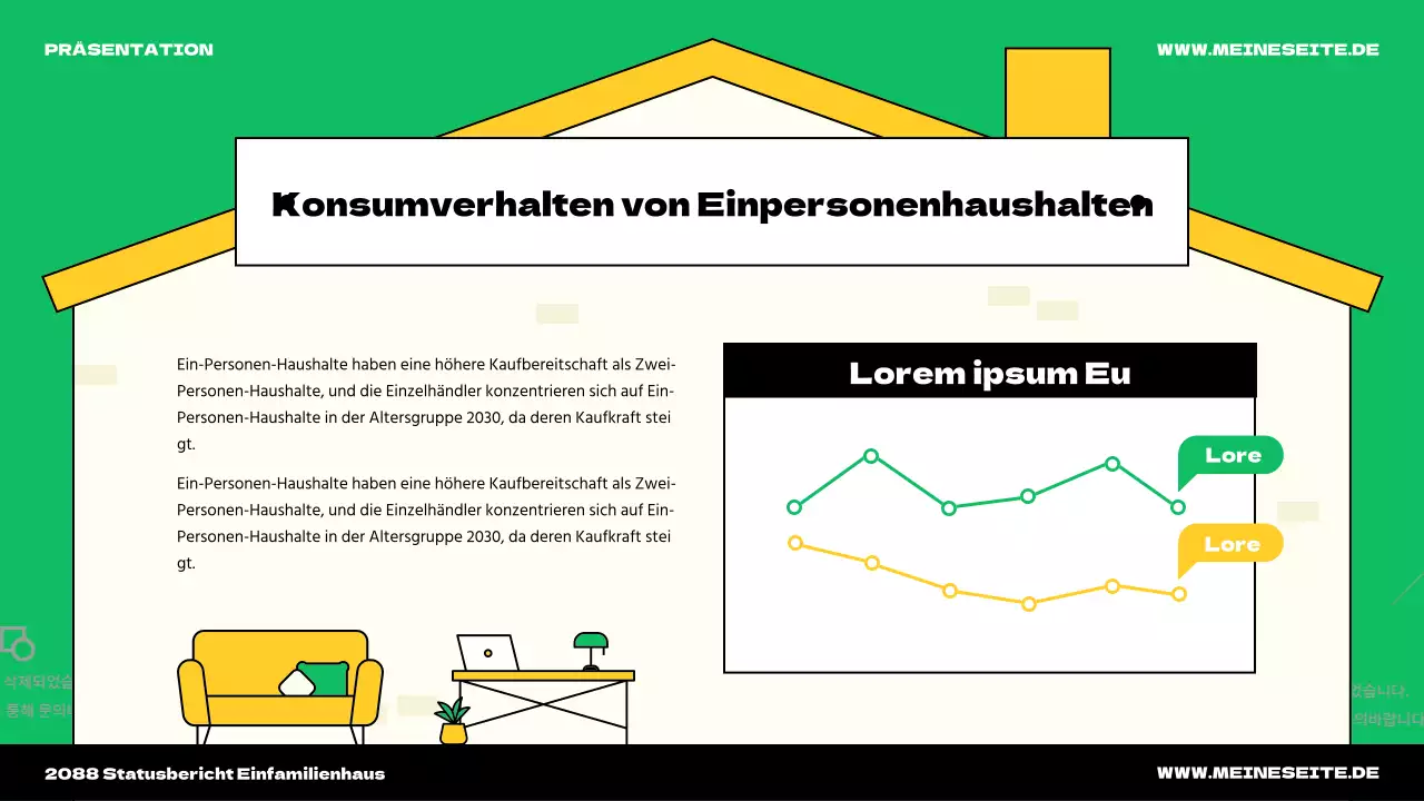 Einführung in die niedliche grüne und gelbe Haus Illustration Thema für eine Person