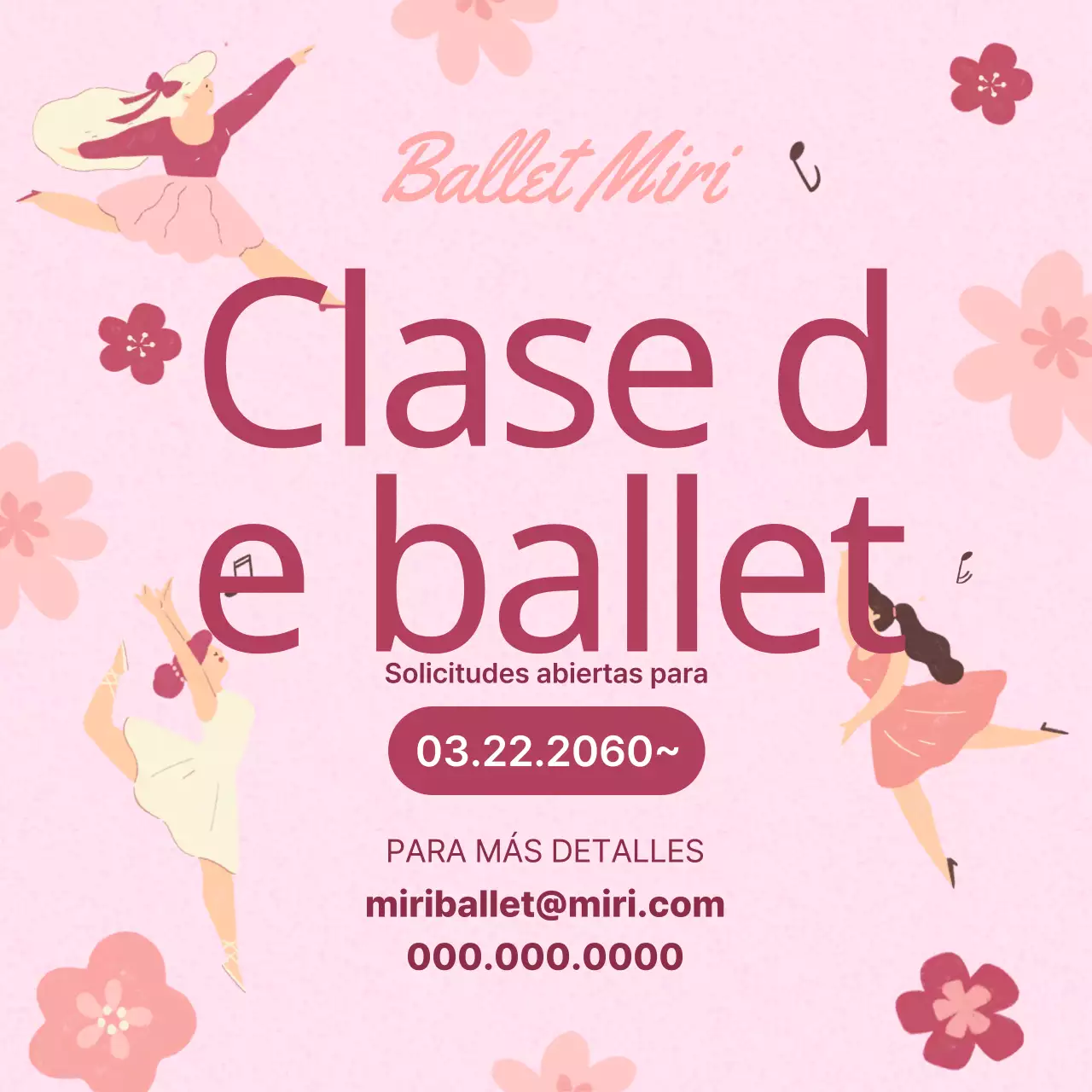 Nueva promoción de clases de ballet con un tema de ilustración en rosa suave