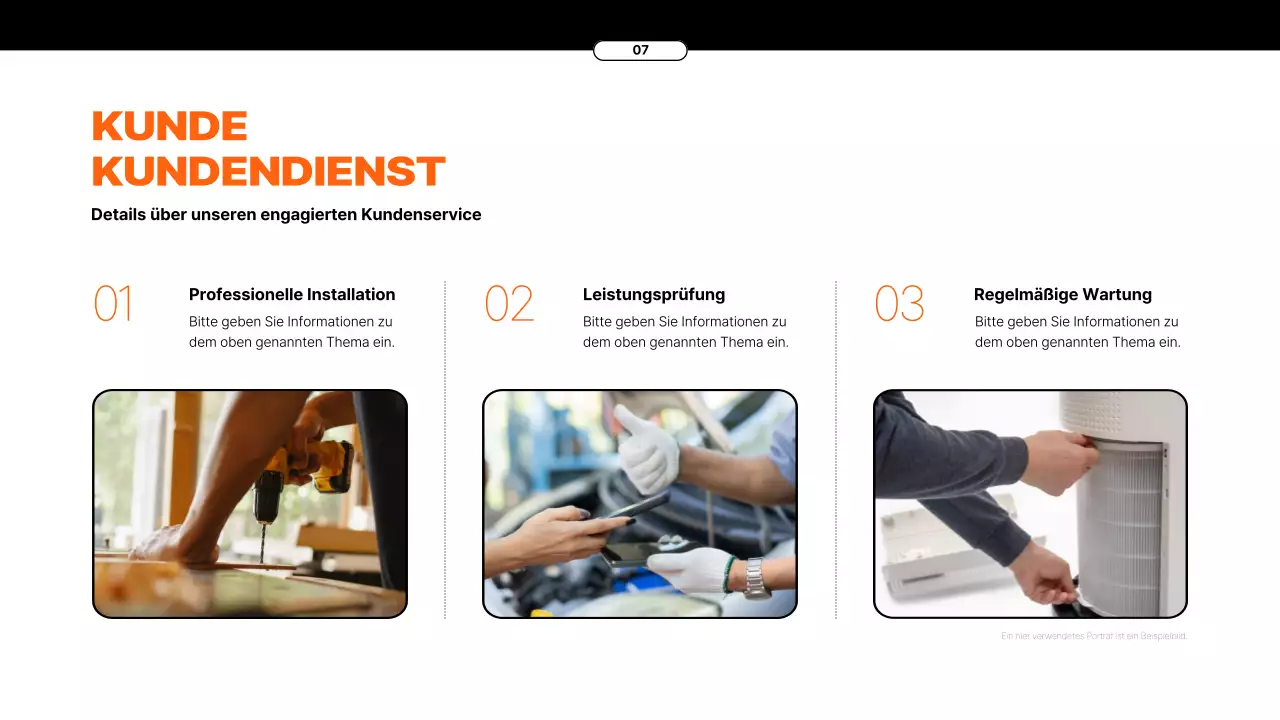 Vorschlag für einen Gerätemietservice mit orangefarbenen Elementen