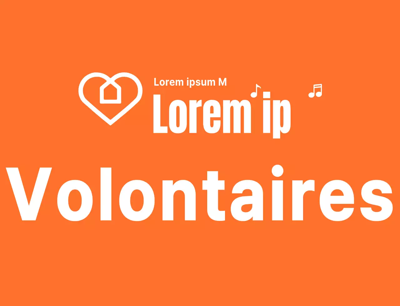 Logo avec texte rythmique en orange et blanc Organisation bénévole