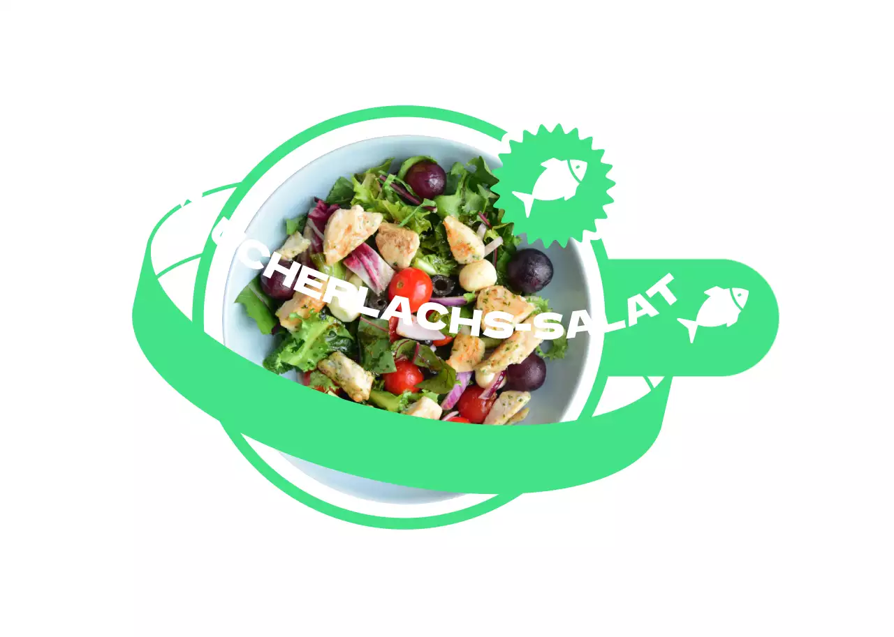 Fluoreszierende, hippe Salat-Menüführung im Planetendesign