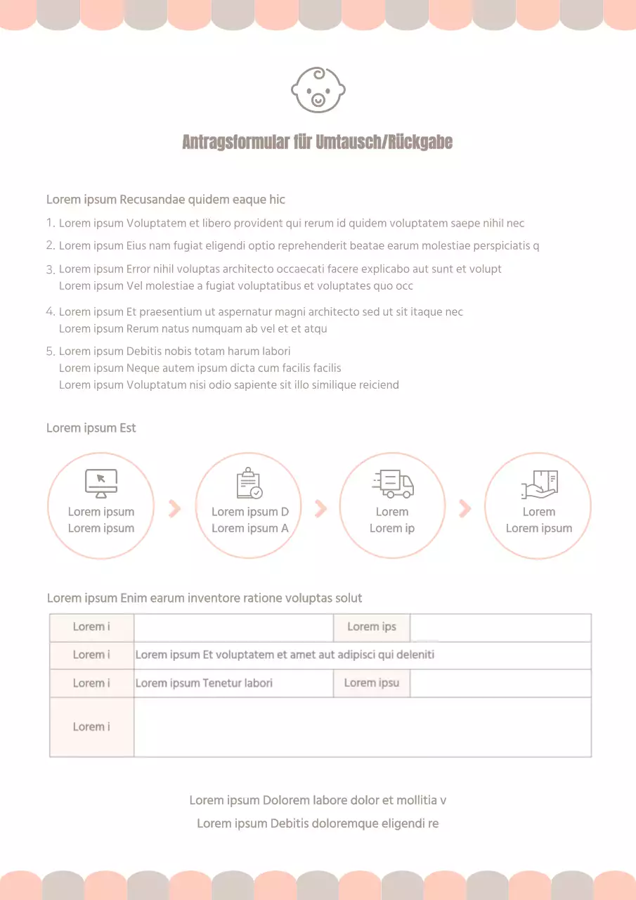 Baby Umtausch Rückgabeformular Baby Kinderkleidung Dokumentation Vorlage