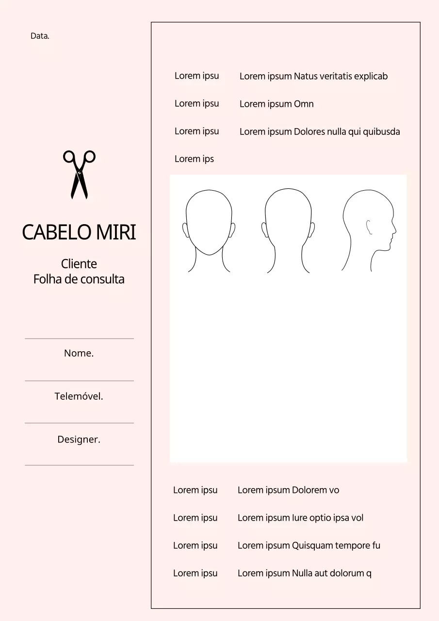 Tabela de consulta de clientes de cabeleireiro em cor-de-rosa