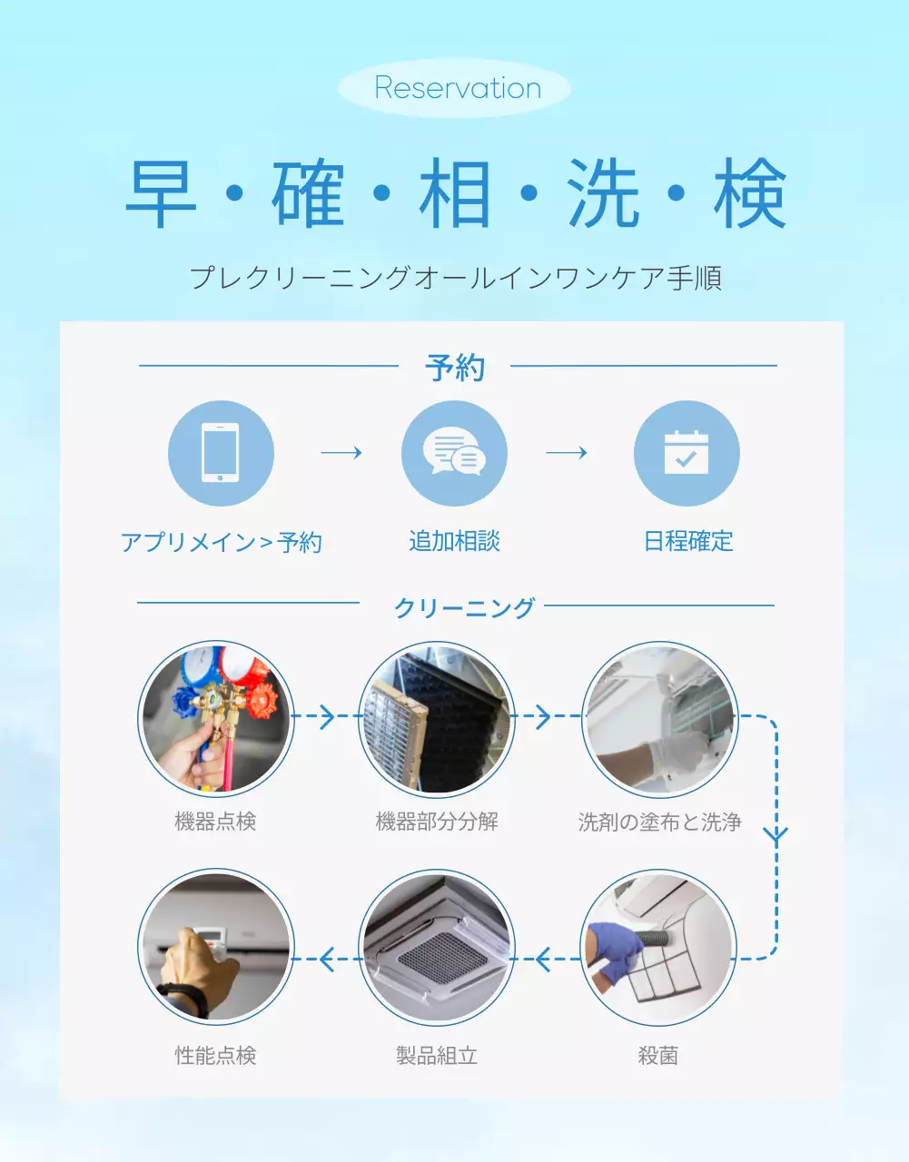 青 シンプル サービス パンフレット 詳細ページ