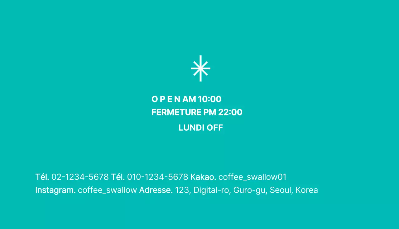 Carte de visite simple et graphique de couleur turquoise pour un café