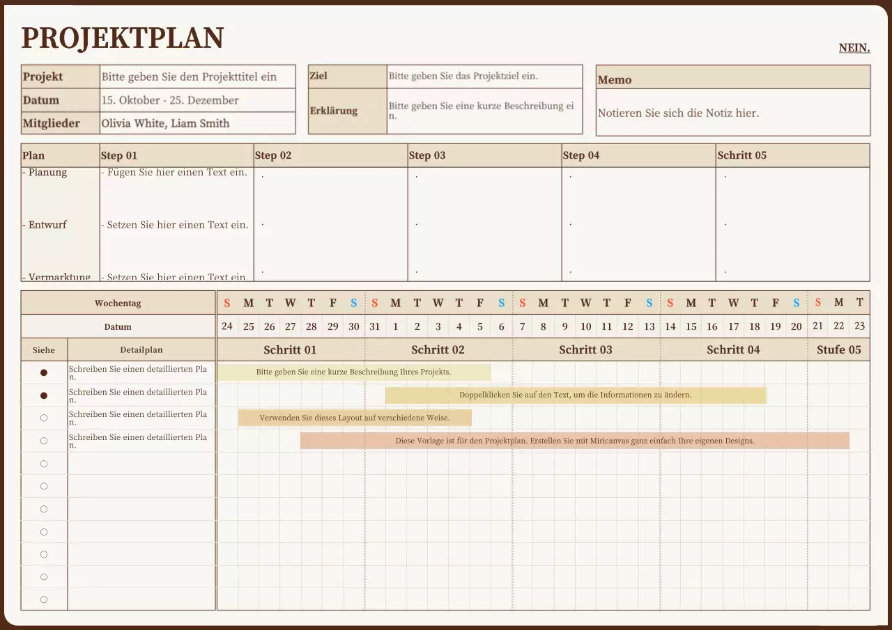 Übersichtlicher Projektplaner in Gelb und Braun