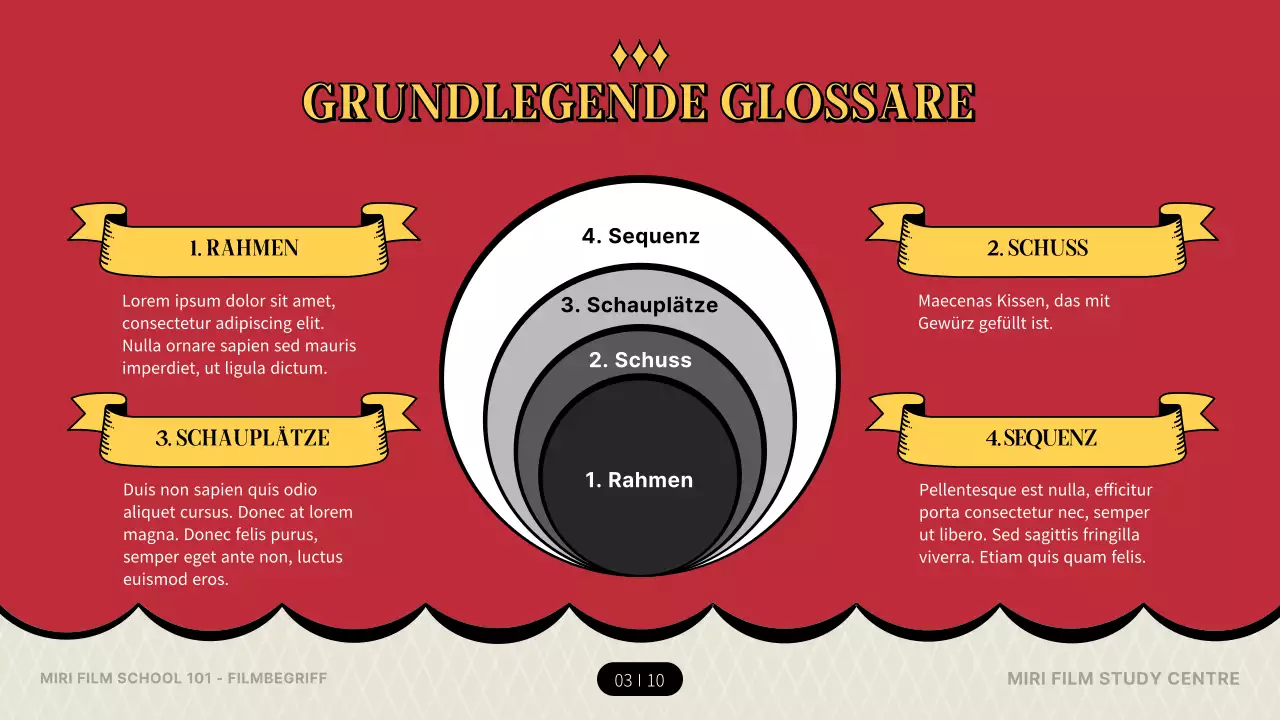 Einführung in die Filmterminologie im roten und gelben Theaterkonzept