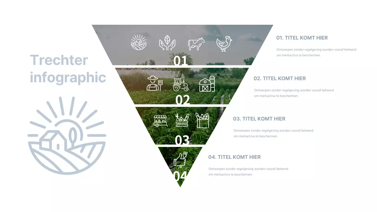 Funnel-infographic met een blauwgrijze boerderijsfeer