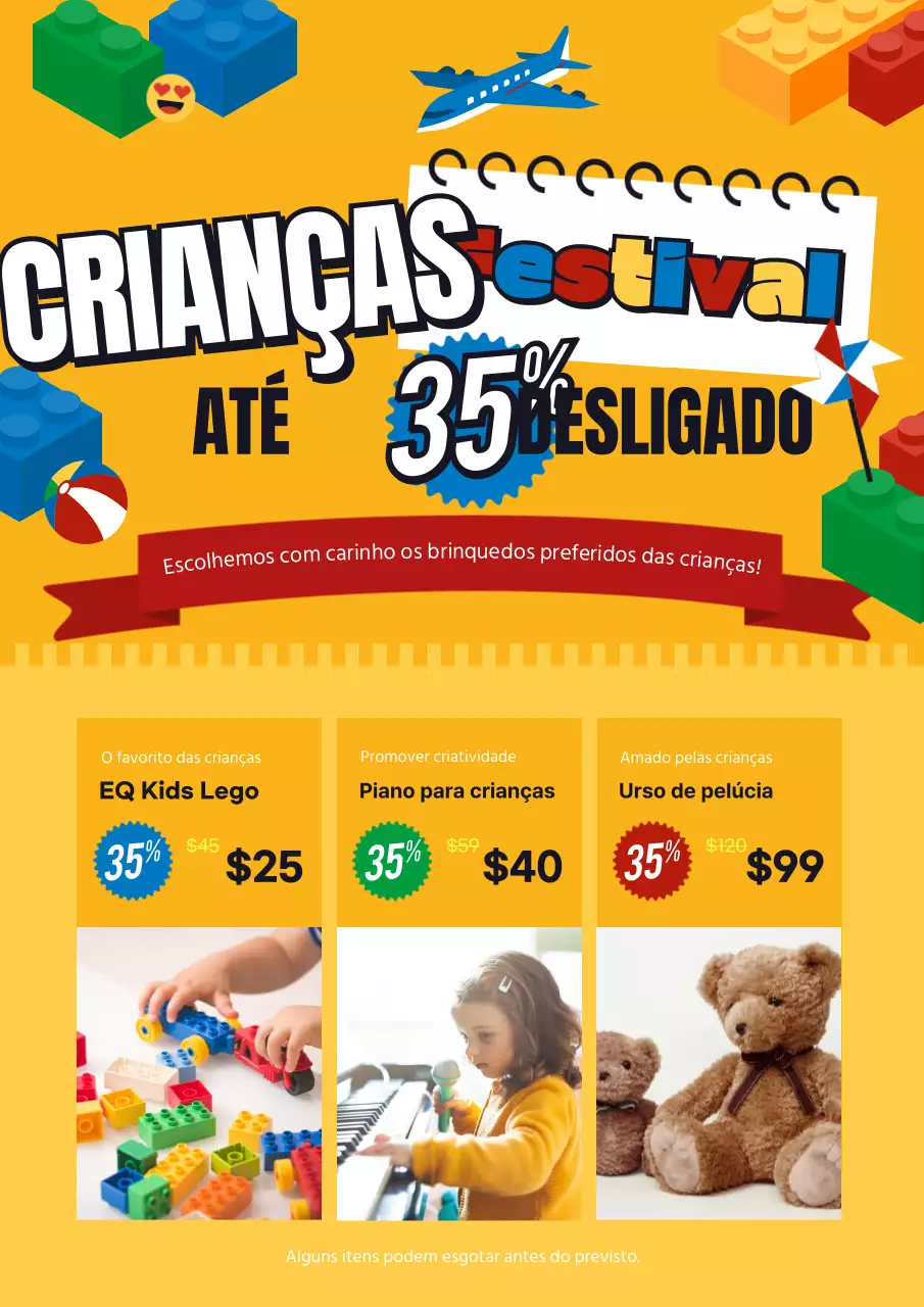 Promover uma venda de brinquedos amarela e minimalista