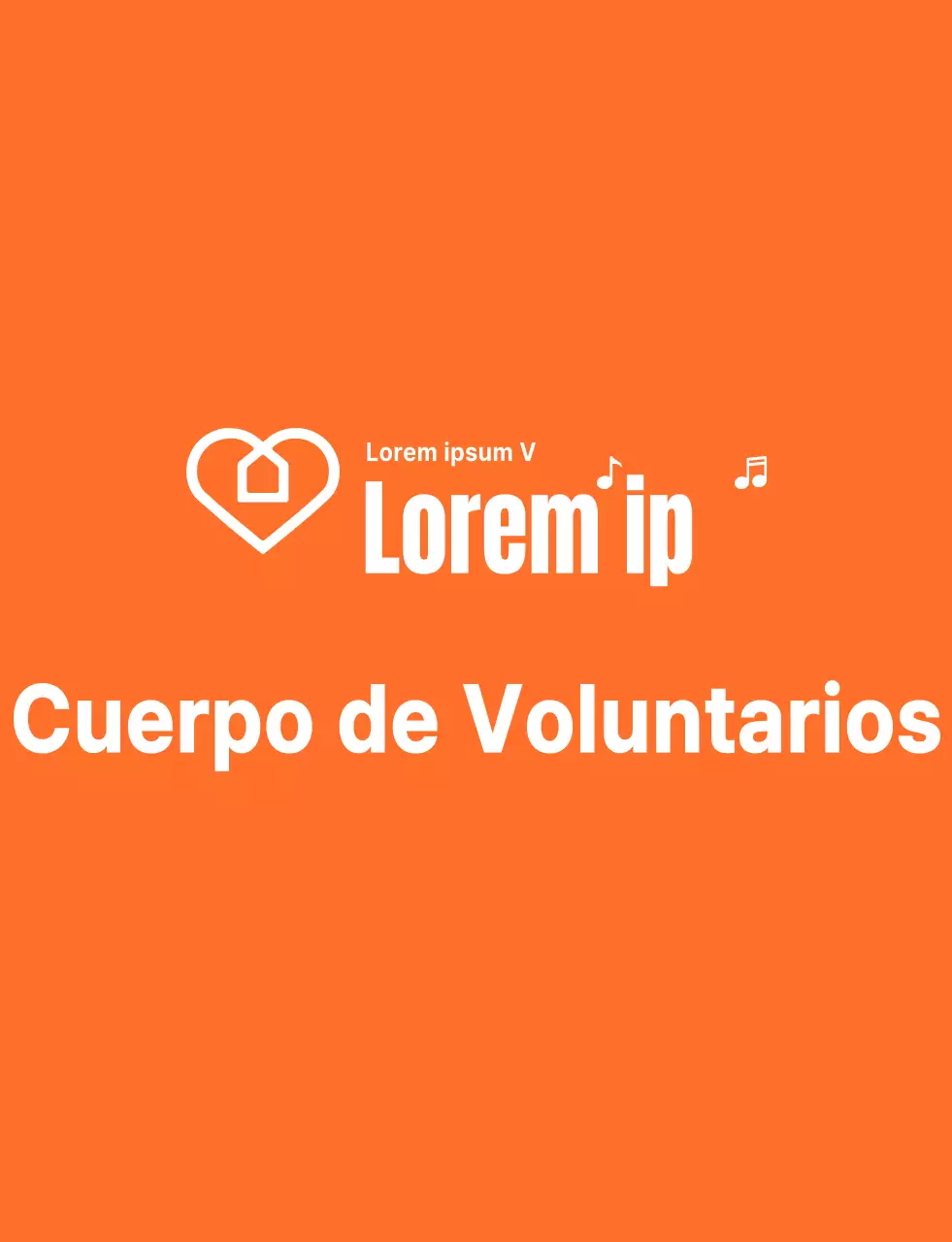 Texto rítmico estilo logotipo en naranja y blanco Organización de voluntarios