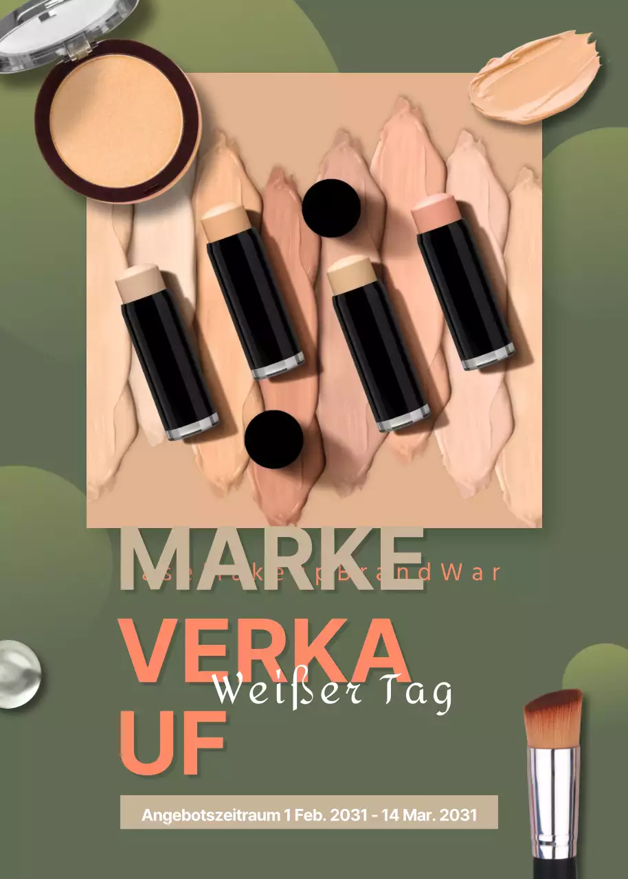 Förderung des Verkaufs einer Kollektion von Kosmetika auf dunkelgrüner Basis