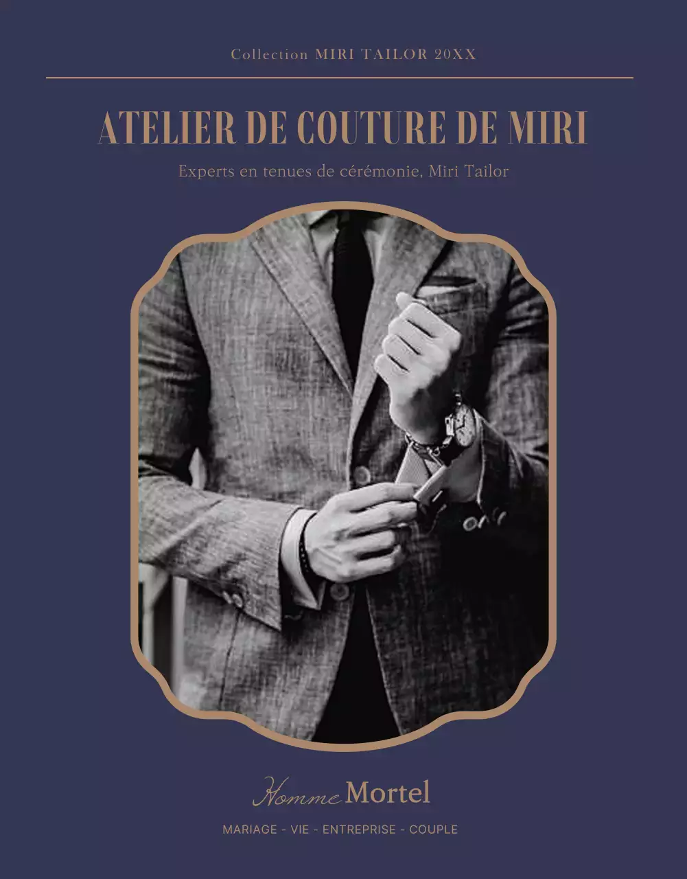 Maître de la tenue de soirée marine et beige, Miri Tailor Formalwear est spécialisé dans la confection et la location de costumes En savoir plus