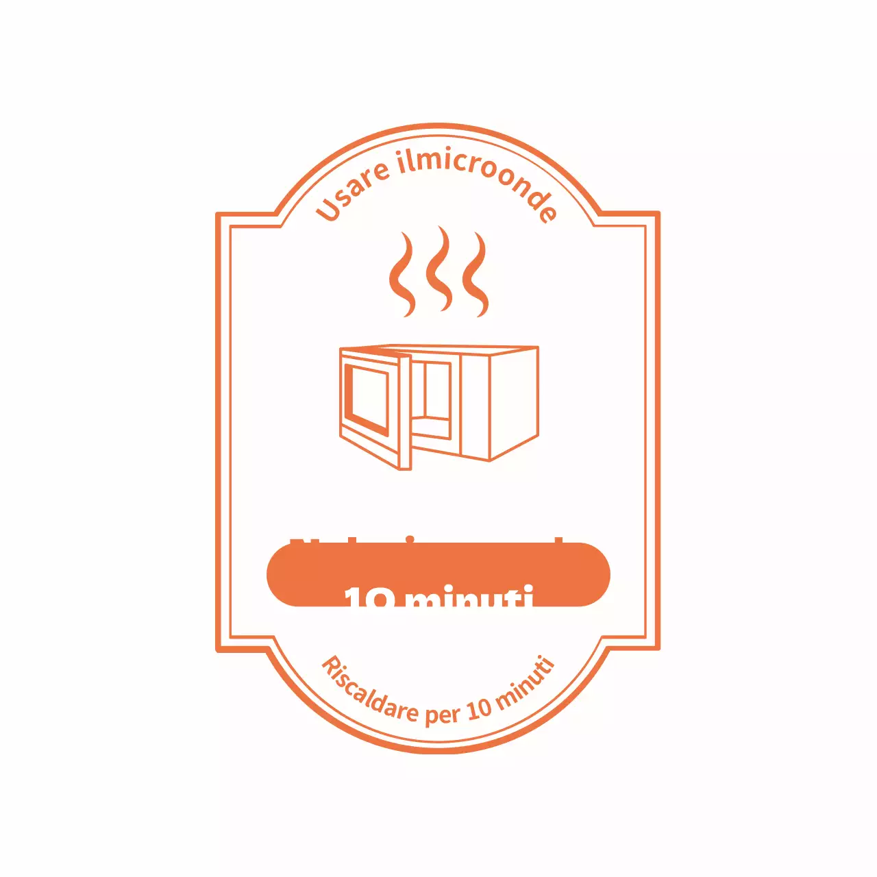 Adesivo semplice con illustrazione di microonde bianca e arancione e istruzioni