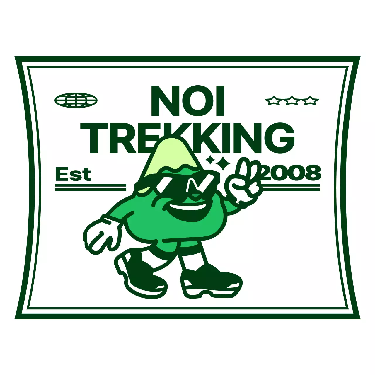 Regalo per club in stile logo con un simpatico personaggio di montagna in verde e bianco.