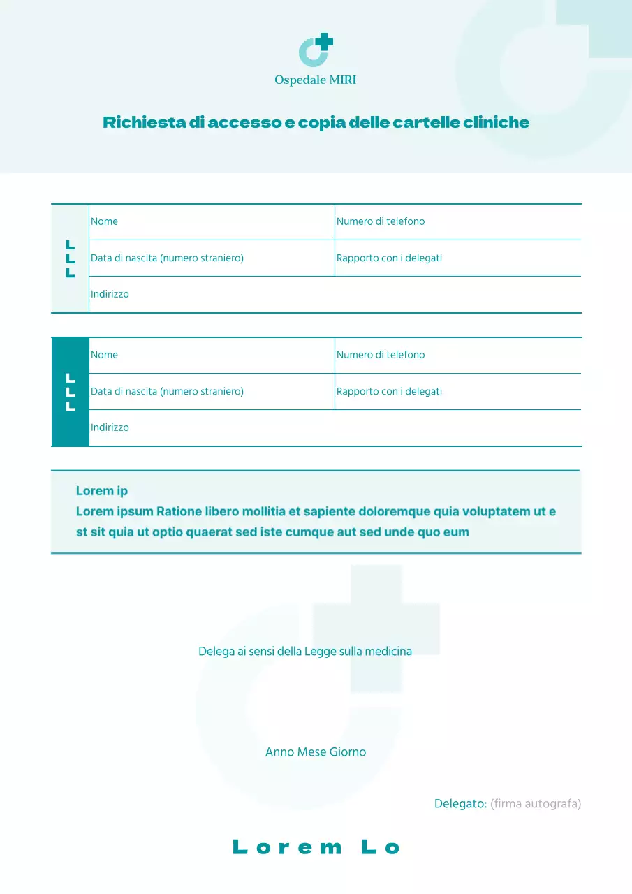 Una semplice procura color menta per l'accesso e la copia delle cartelle cliniche.