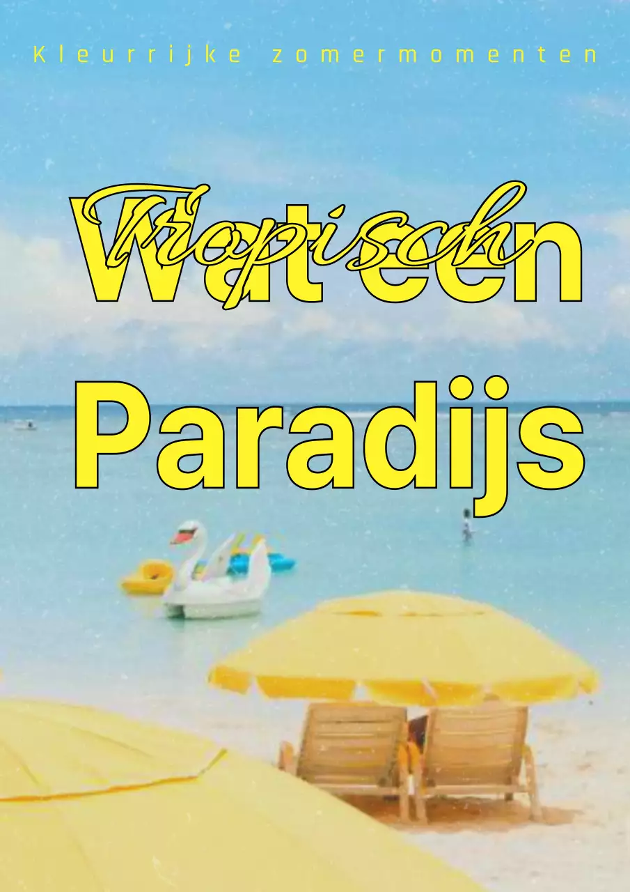 Cool en helder tropisch paradijs kunst met uitzicht op zee met gele tekst