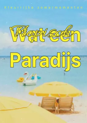 Cool en helder tropisch paradijs kunst met uitzicht op zee met gele tekst