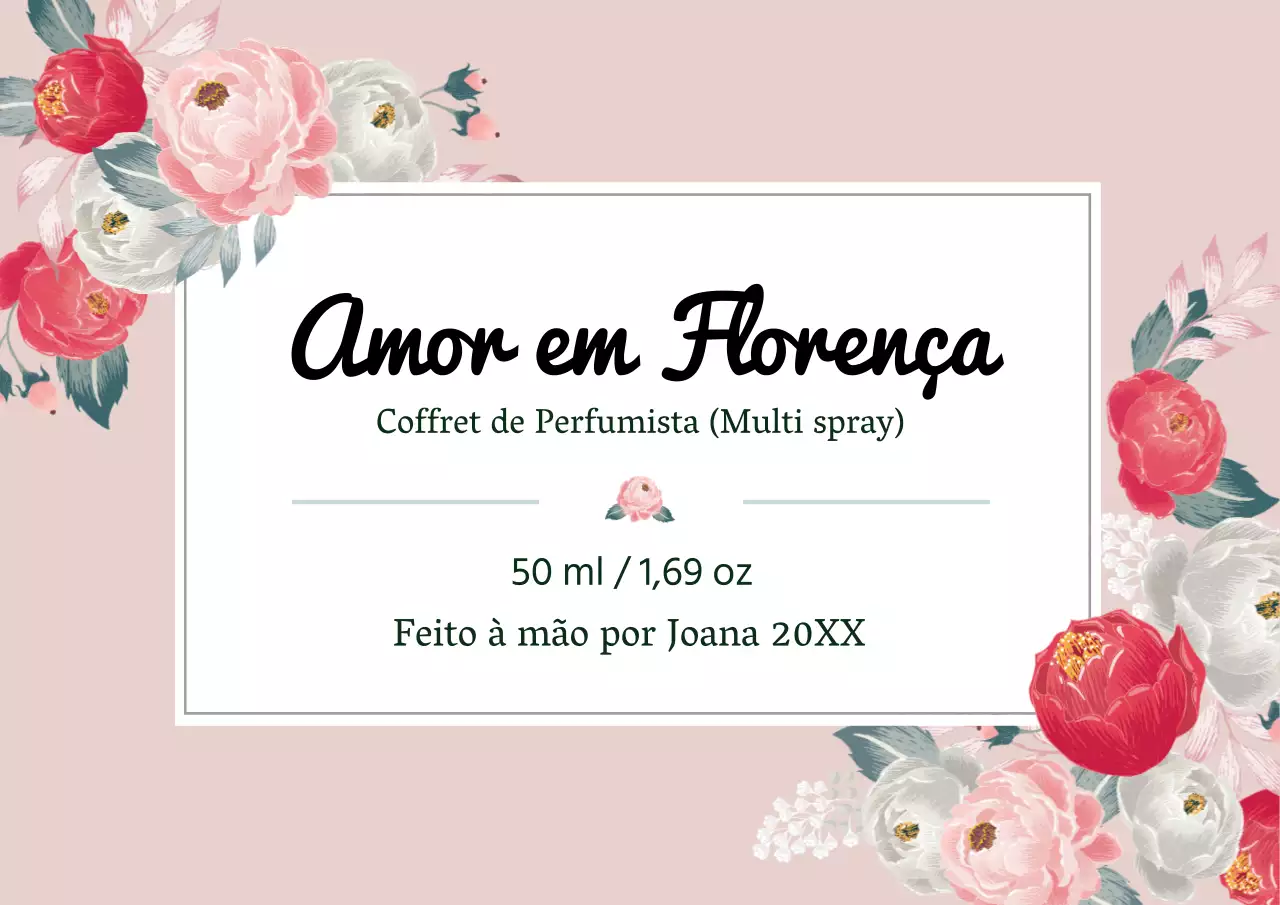 Rótulo de perfume vintage com ilustração cor-de-rosa