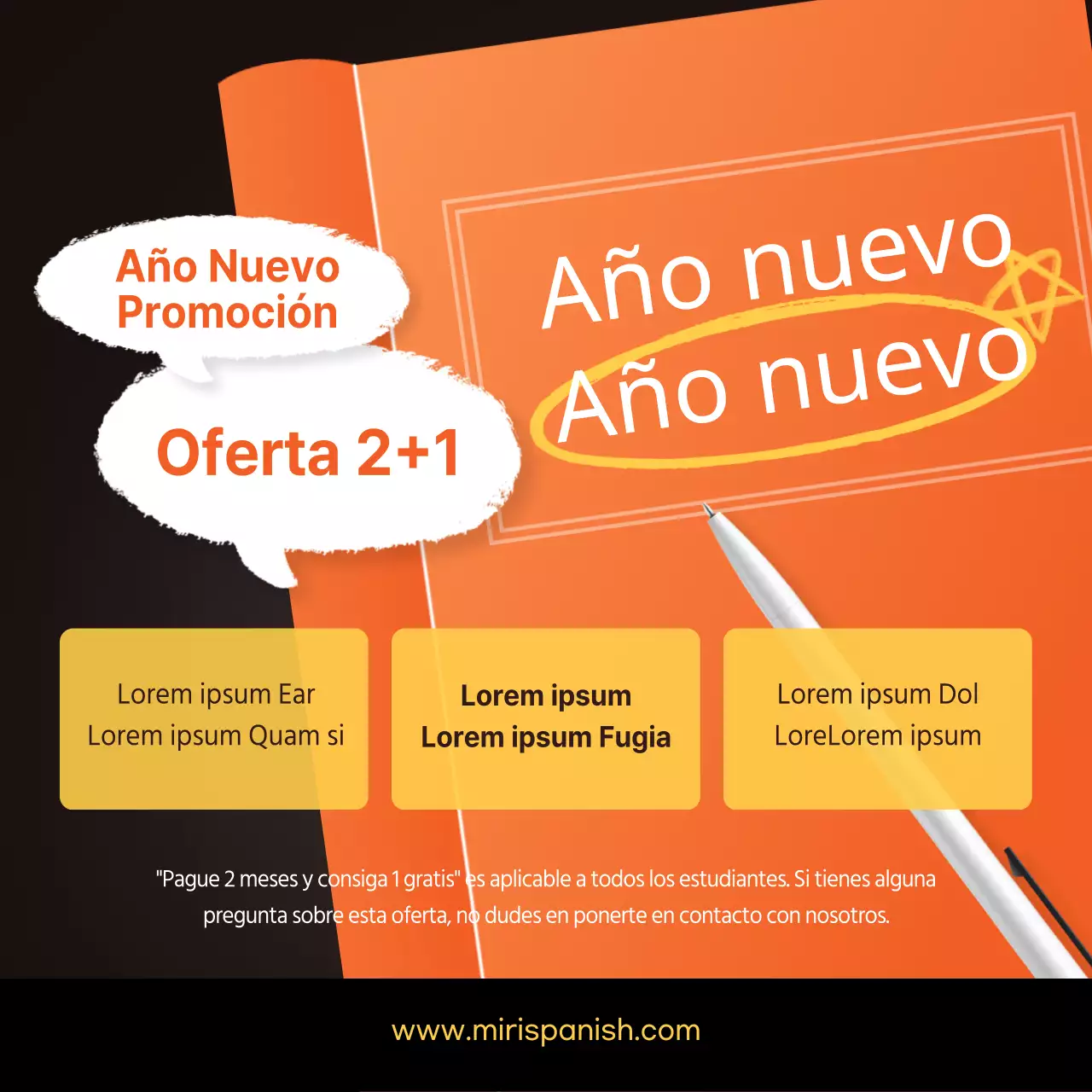 naranja amarillo marron libro ilustracion academia inglesa tarjeta publicitaria noticias