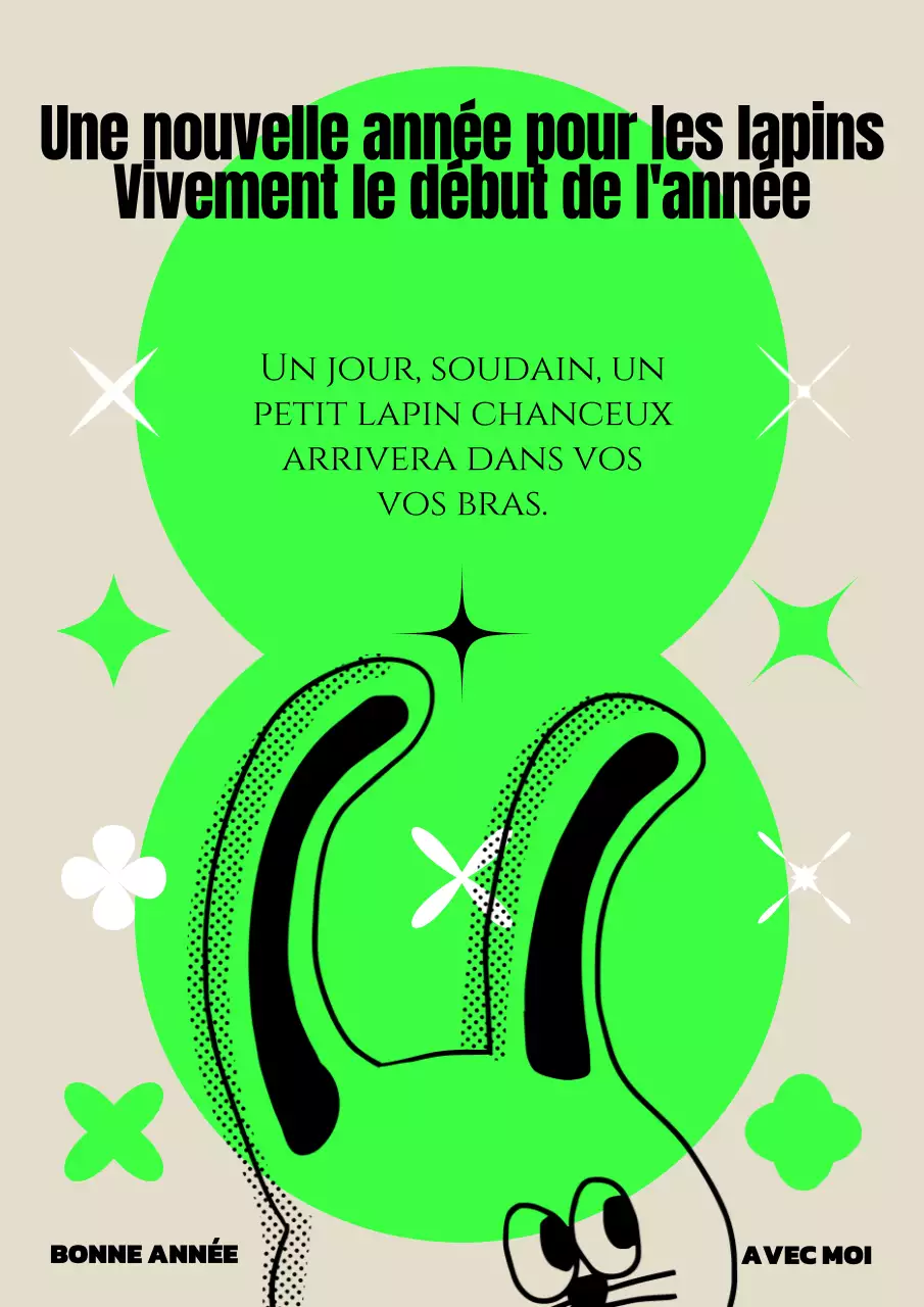 Mignonne affiche du jour de l'an en chartreuse fluorescente