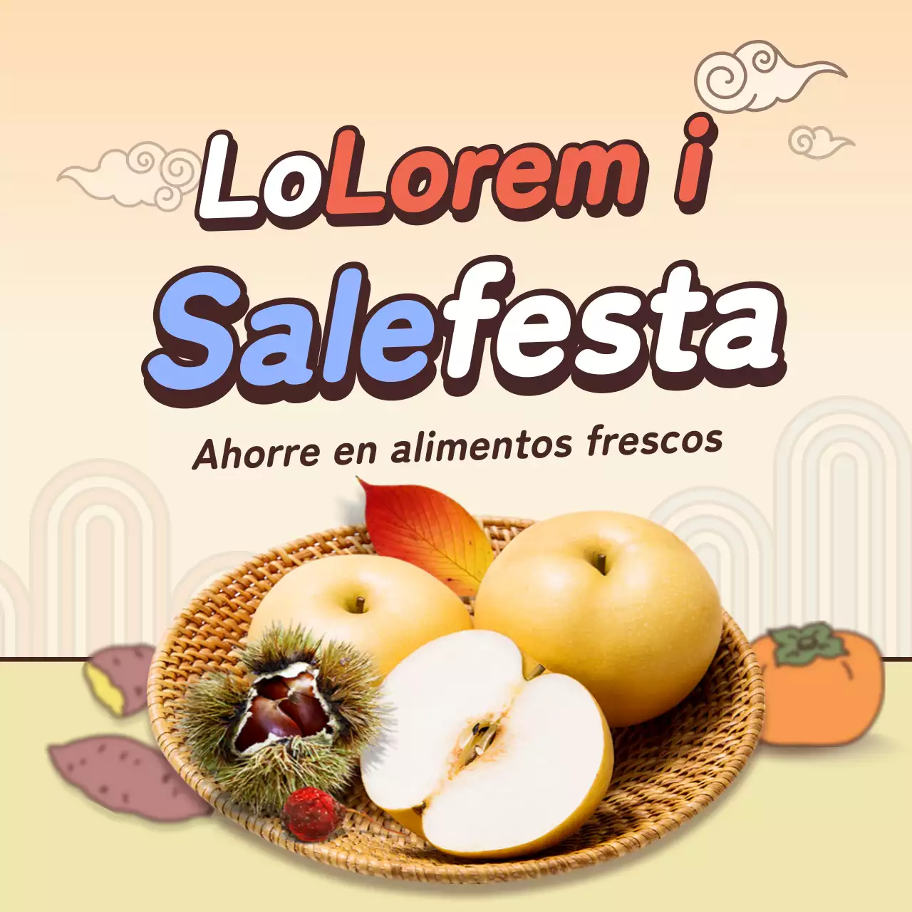 Evento de venta del concepto de mercado tradicional naranja y amarillo